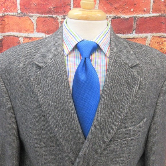 44 LONG- CRICKETEER HERRINGBONE WOOL/CAMEL HAIR/NYLON SPORT COAT GRAY - Picture 2 of 7
